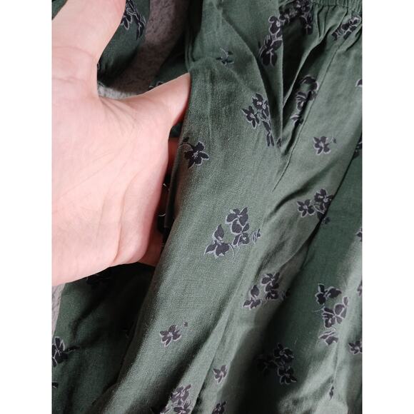 Universal Thread Dress Women XS Green Pattern Puff Sleeve Midi Pockets Linen NWT - Picture 4 of 10